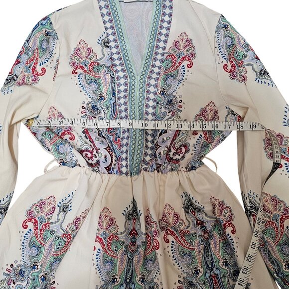 Bohemian Paisley Printed Long Sleeve Mini Dress By Goodnight Macaroon - Size L - Picture 9 of 9